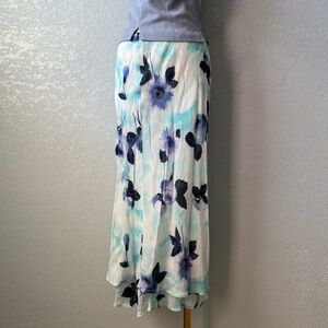 Y2K Lapis Los Angeles Blue Floral Midi Skirt Medium Rayon USA